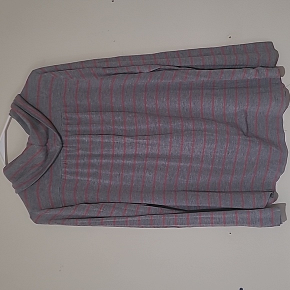 LOFT Women's Sweater in Gray and Coral Stripes - Picture 3 of 3